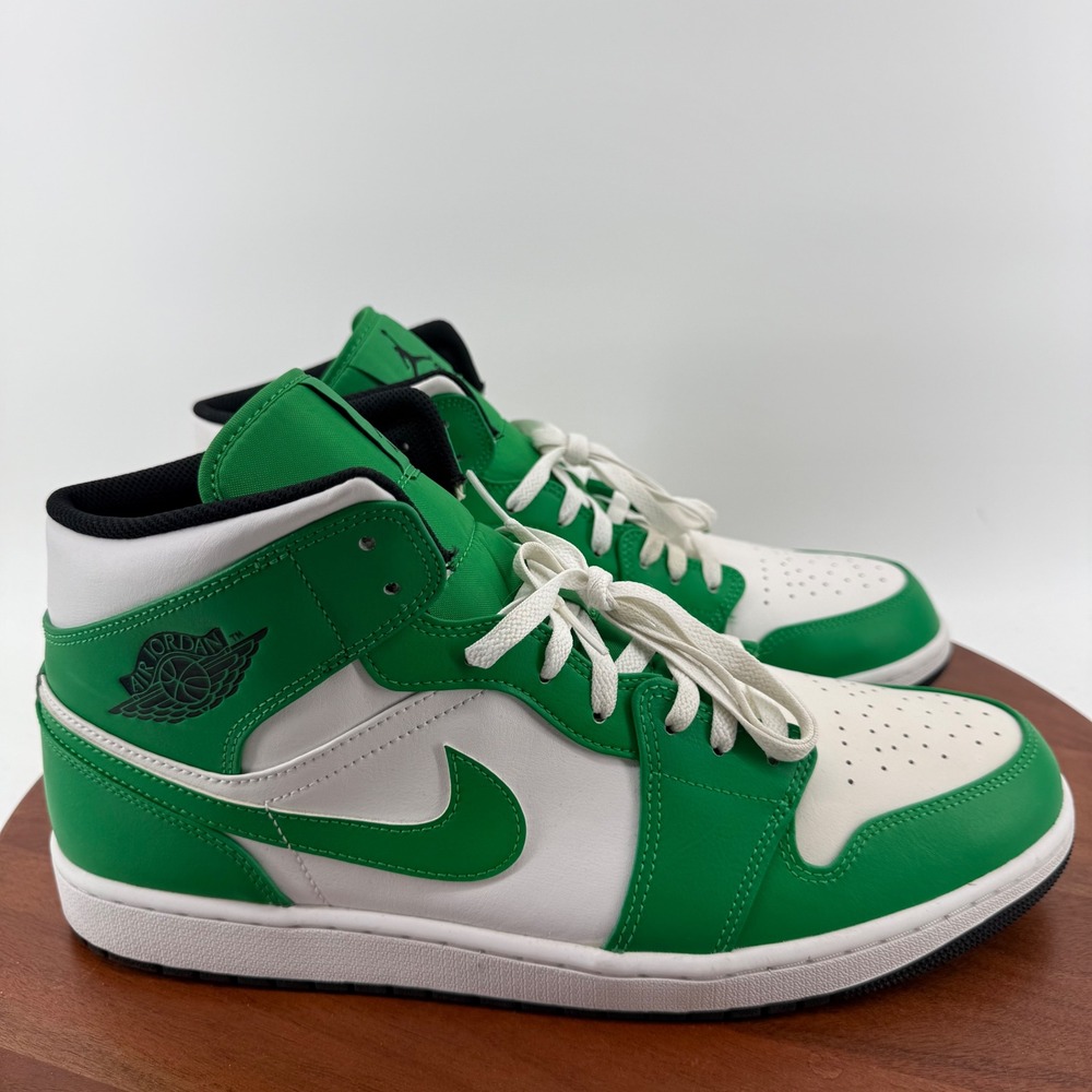 Nike Air Jordan 1 Mid Lucky Green White Black Basketball Shoes DQ8426-301 Men 15